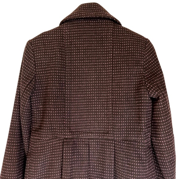 Banana Republic Brown With Pink/White Accent Double Breasted Pea Coat Wool Blend - Picture 5 of 8